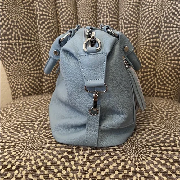 Heshe Light Blue Leather Satchel Bag with Detachable Adjustable Strap Like New - Picture 6 of 16